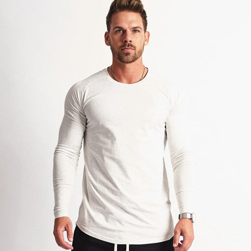 Load image into Gallery viewer, Solid Casual Long Sleeves Shirt Men Gym Fitness Cotton Slim T-shirt Male Autumn Workout Black O-Neck Tees Tops Fashion Apparel
