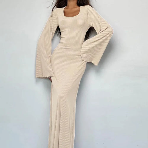 Load image into Gallery viewer, Autumn/Winter New Women Sweater Square Neck Flare Sleeve Lace up Waist Slim Dress Bodycon Party Club Street Clothing
