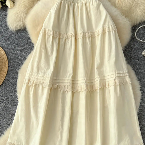Load image into Gallery viewer, Vintage Elegant Women White High Waist Vacation Long Skirts Autumn Winter New Beige Ruffle Edge Pleated Short A-line Skirt Trend
