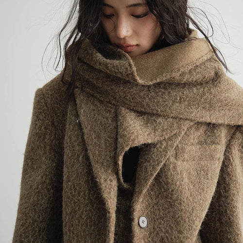 Load image into Gallery viewer, Yellow Elegant Big Size Woolen Coat New Scarf Collar Long Sleeve Women Jacket Fashion Tide Autumn Winter 2025 1DH4052
