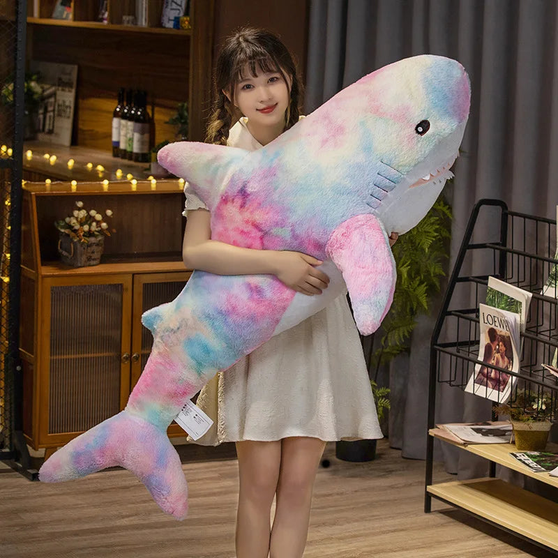 60-140cm Cute Colorful Shark Plush Toys Giant Size Animal Shark Pillow Stuffed Soft Cushion Sleeping Dolls for Baby Girls Gifts