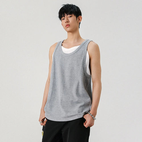 Load image into Gallery viewer, Men&#39;s Vest Fake Two Pieces Sleeveless T-shirt Solid Color Pullover T-shirts Casual Men Top Summer Trend 2025 9W1298
