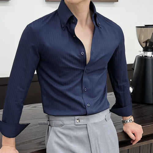 Load image into Gallery viewer, Men&#39;s New Long Sleeve Shirts Korean Design Turn-down Collar Casual Handsome Male Stripe Single Breasted Shirts 9W1568
