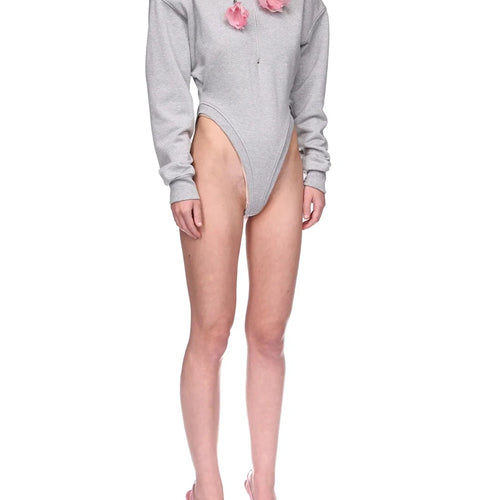 Load image into Gallery viewer, Solid Spliced 3D Flower Fashion Jumpsuit Hoodies for Women Round Neck Long Sleeves Patchwork Zipper Hoodie Female
