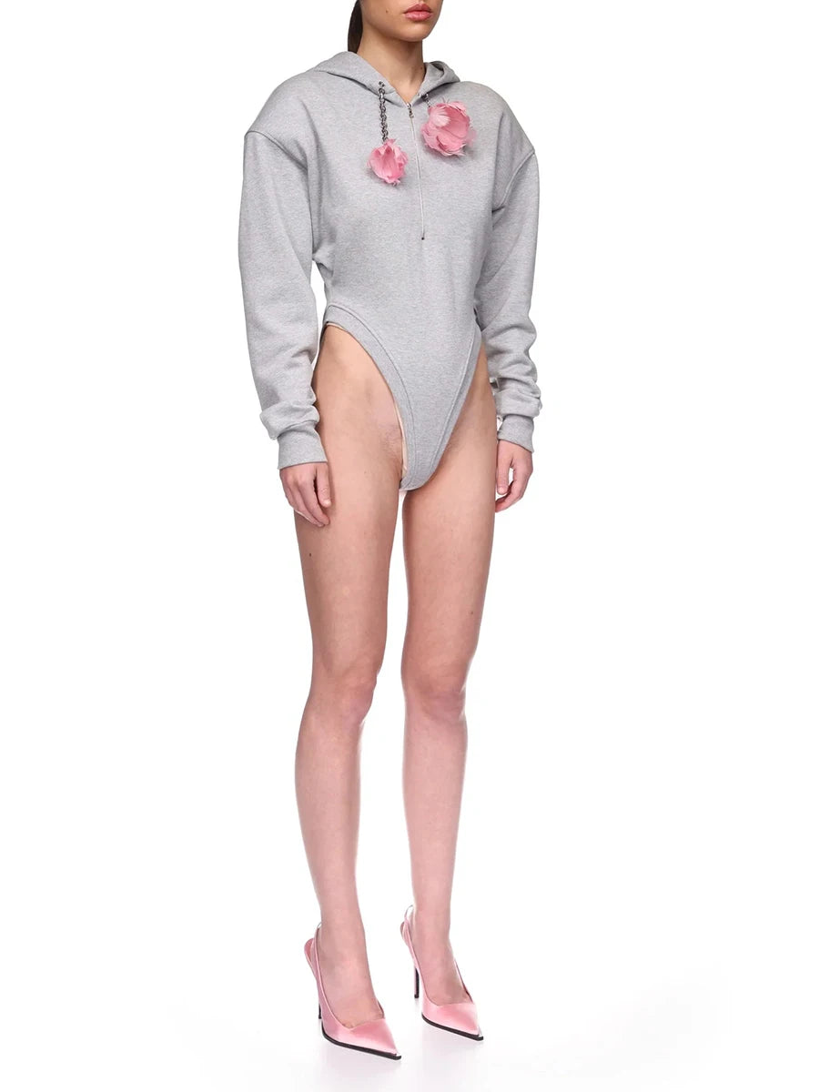 Solid Spliced 3D Flower Fashion Jumpsuit Hoodies for Women Round Neck Long Sleeves Patchwork Zipper Hoodie Female