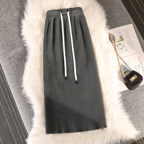 Load image into Gallery viewer, Casual Knit Midi Pencil Skirt Women 2022 Fashion Elastic High Waist Office Lady A-line Skirts Streetwear Autumn Winter
