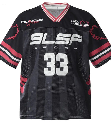 Vintage Mesh Jersey T-Shirt Y2K Streetwear Graphic Printed Patchwork Sport Oversized Tshirt Hip Hop Harajuku Casual Urban Top