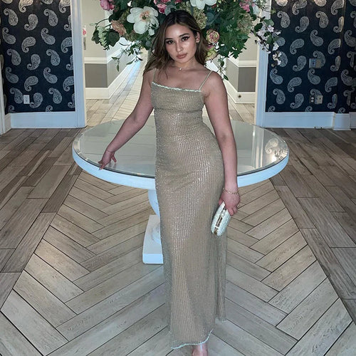 Load image into Gallery viewer, Spaghetti Strap Sparkle Maxi Dress Women Glitter Elegant Split Sleeveless Long Dress Fashion Sexy Party Club Dress
