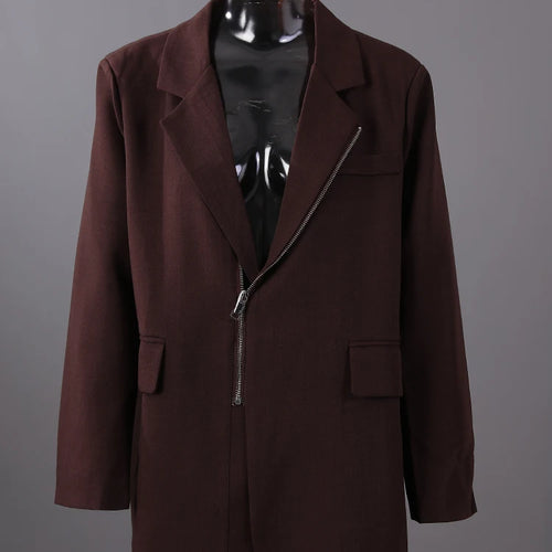 Load image into Gallery viewer, Women Wine Red Zipper Big Size Elegant Blazer New Lapel Long Sleeve Jacket Fashion Tide Spring Autumn 2025 7AB8207
