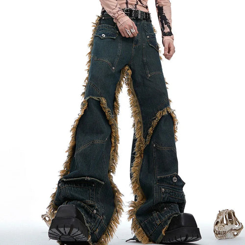 Load image into Gallery viewer, Men&#39;s Denim Pants Niche Rivet Tassel Design Worn-out Casual Deans Vintage Pocket  Male Trousers Casual Summer 24E1291
