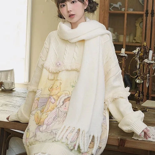 Load image into Gallery viewer, Autumn New Sweet Y2k Kawaii Cute Cartoon Sweaters Fashion All Match Tassels Vintage Jumpers Loose Women Harajuku Twist Knitwear
