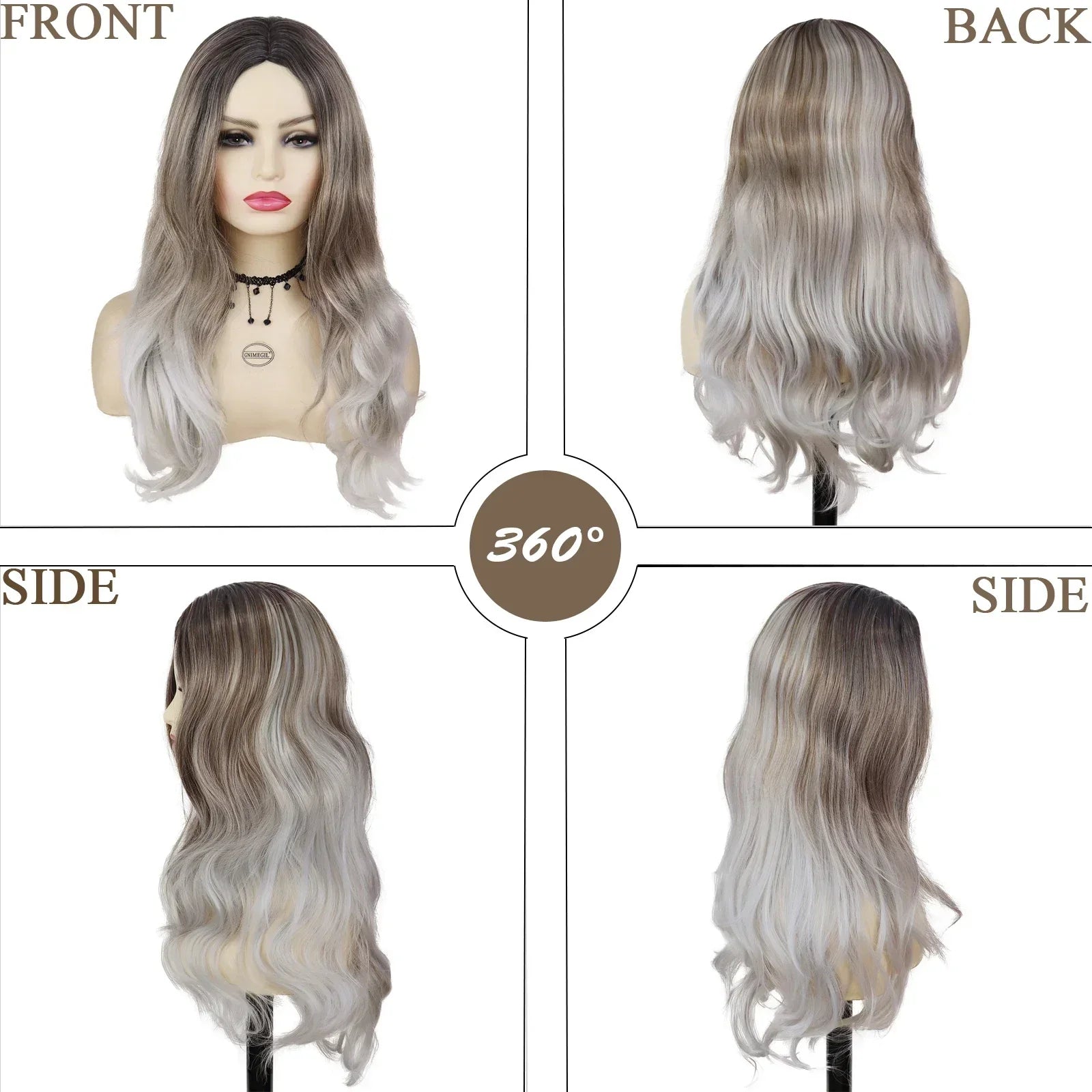 Synthetic Hair Long Curly Wavy Wigs for Women Ombre Wig Gray Color Hair with Bangs Carnival Party Wig Daily Wear Soft