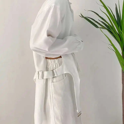 Load image into Gallery viewer, Women White Shoulder Padded Irregular Big Size Blouse New Lapel Long Sleeve Shirt Fashion Tide Spring Autumn 2025 1DF1466
