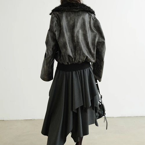 Load image into Gallery viewer, High Waist Dark Gray Cut Style Burr Irregular Slit Half-body Skirt Women Fashion Tide New Spring Autumn 2025 1DH9336
