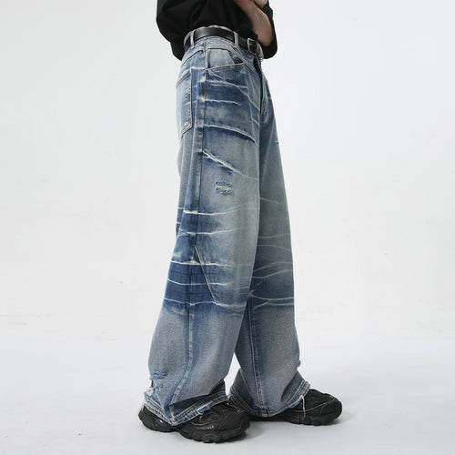 Load image into Gallery viewer, High Street Men&#39;s Denim Pants Stylish Casual Male New Trend Washed Crease Trousers Summer Loose Wide Leg Jeans 9C6095
