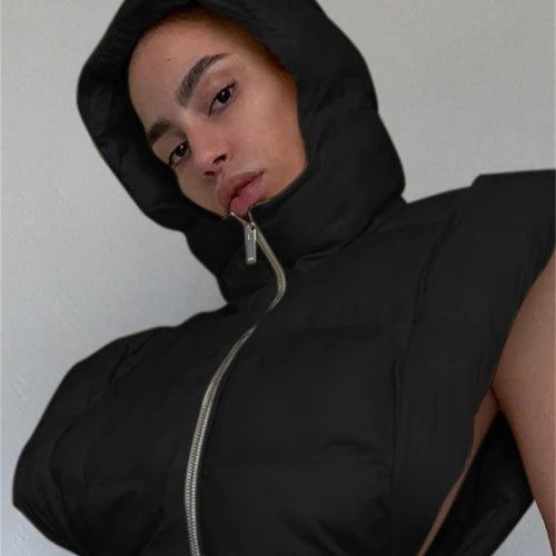 Load image into Gallery viewer, Solid Color Hooded Bread Jacket Sleeveless Vest Coat Cotton Fashion Casual Street Style For Women Daily Outing Wear
