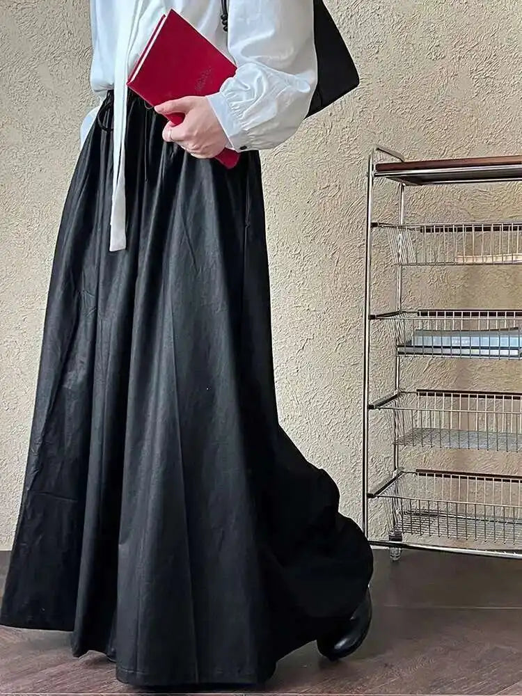 High Elastic Waist Coffee Pu Leather Vintage Long A-line Half-body Skirt Women Fashion Tide New Spring Autumn 2025 1DH7198