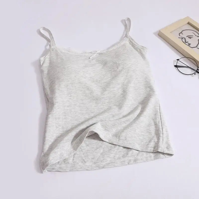 Summer Fashion Women Flower Print Lace Spaghetti Strap Vest Chic Solid Sleeveless Slim Ladies Casual Short Tops Streetwear