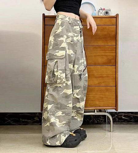 Men's Cargo Pants New High Street Trendy Straight Leg Multi Pockets Design Patchwork Loose Male Summer Bottoms 9W1956