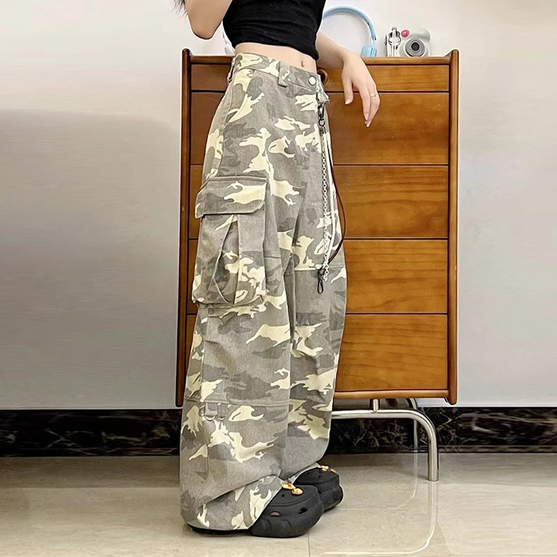 Men's Cargo Pants New High Street Trendy Straight Leg Multi Pockets Design Patchwork Loose Male Summer Bottoms 9W1956