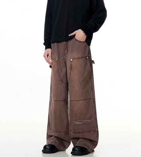 Men's Jeans New Korean Rivet Washed Distressed Trendy Line Design Gradient Color Stylish Male Summer Trousers 9W1885