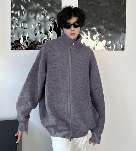 Korean Style Men's Sweaters Vintage Turn-down Collar Solid Color Knitting Zipper Casual Male Loose Cardigan Autumn 9C9269
