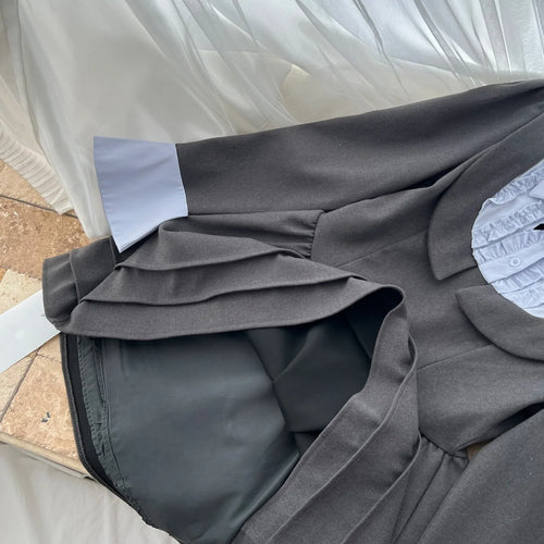 Load image into Gallery viewer, French 2025 Women Grey Patchwork Elegant Long Sleeved Button High Waist Short Dress Spring Autumn College Style Pleated Dresses
