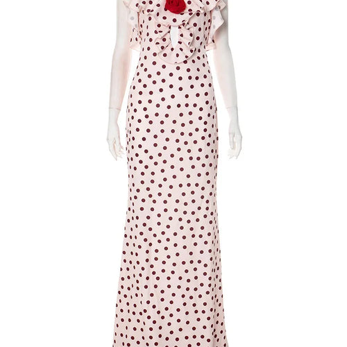 Load image into Gallery viewer, Rose Polka Dot Maxi Dress For Women Gown Spaghetti Strap Off-shoulder Sleeveless Backless Elegant Evening Club Dress
