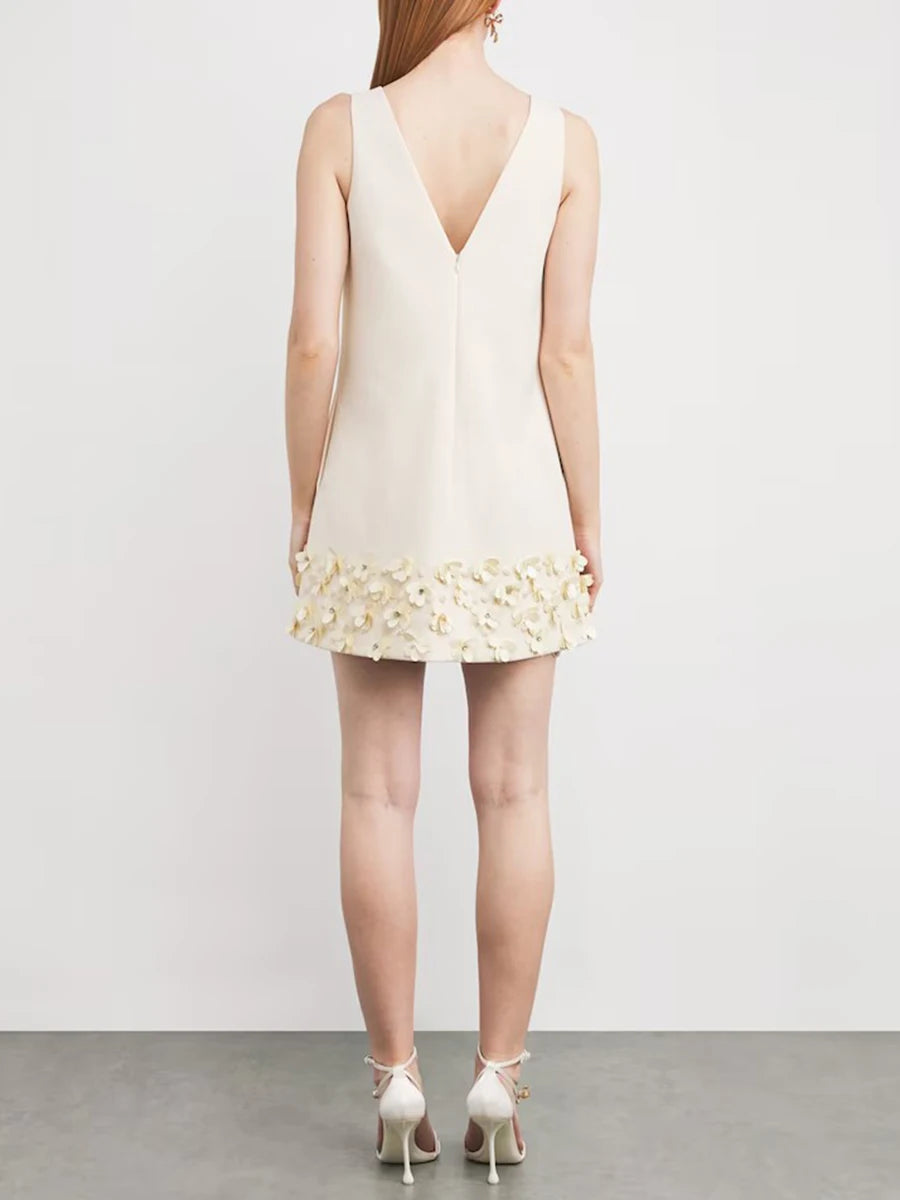 Solid Loose Spliced Beading Elegant Dresses for Women V Neck Sleeveless Basics Dress Female Fashion Clothing New