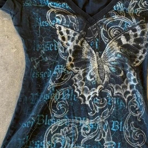 Load image into Gallery viewer, Harajuku Fairy Cropped Butterfly Printing T Shirts Vintage Grunge Streetwear Tops Women Summer Y2k Aesthetic Casual Crop Shirts
