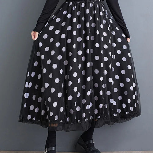 Load image into Gallery viewer, High Elastic Waist Black Dot Printed Mesh Spliced A-line Half-body Skirt Women Fashion Tide New Spring Autumn 2025 1DJ0329
