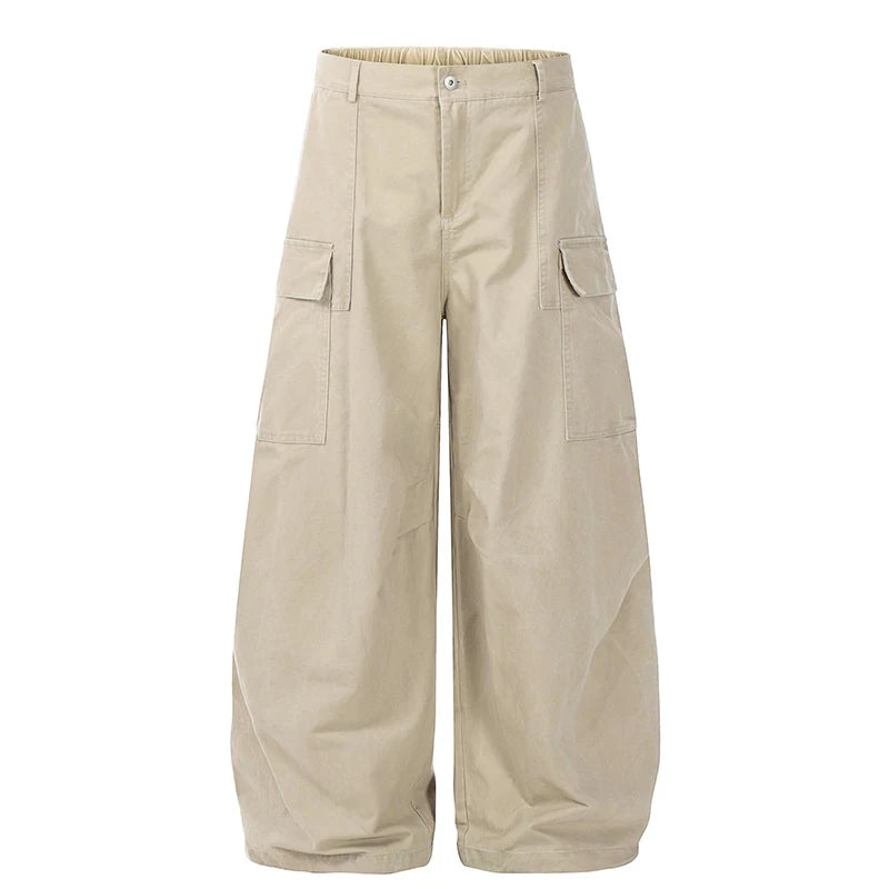 Men's Cargo Pants New American Style Straight Wide Leg Stylish Solid Color Multi Pockets Trendy Male Causal Bottoms 9W1930