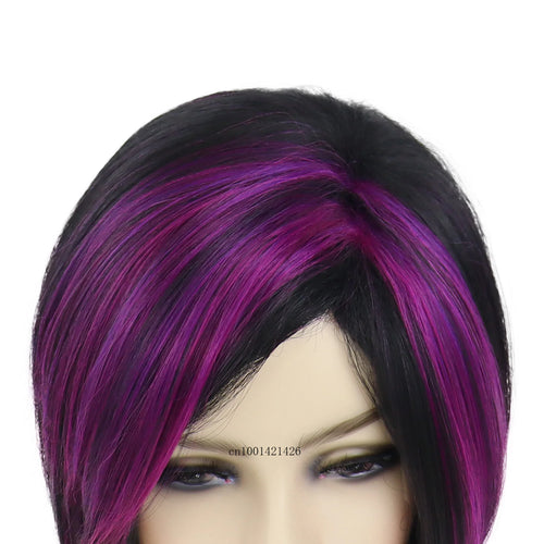 Load image into Gallery viewer, Short Bob Wigs for Women Synthetic Hair Black Mix Purple Wig Costume Party Straight Wigs Pixie Cuts The Bobs Highlights Female
