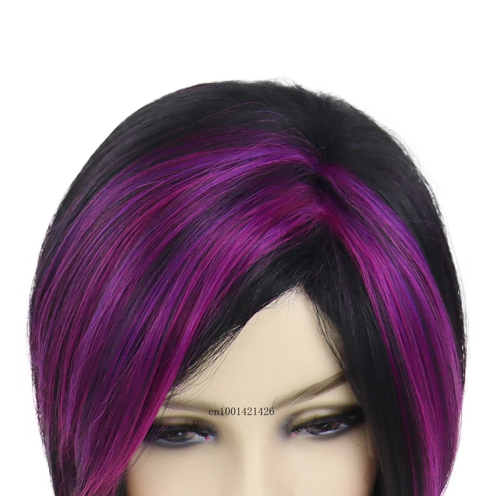 Short Bob Wigs for Women Synthetic Hair Black Mix Purple Wig Costume Party Straight Wigs Pixie Cuts The Bobs Highlights Female