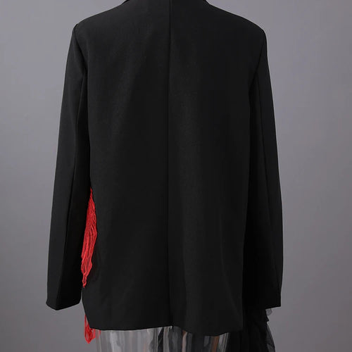 Load image into Gallery viewer, Women Black Mesh Irregular Fish Spliced Big Size Blazer New Lapel Long Sleeve Jacket Fashion Spring Autumn 2025 CPG2902
