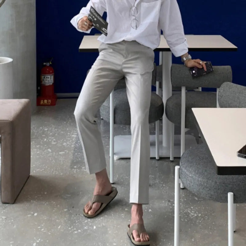 Simple Men's Suit Trosuers Slim Pencil Pants Slim Straight Male Casual Loose Bottoms Korean Style Summer Trend 9C6472