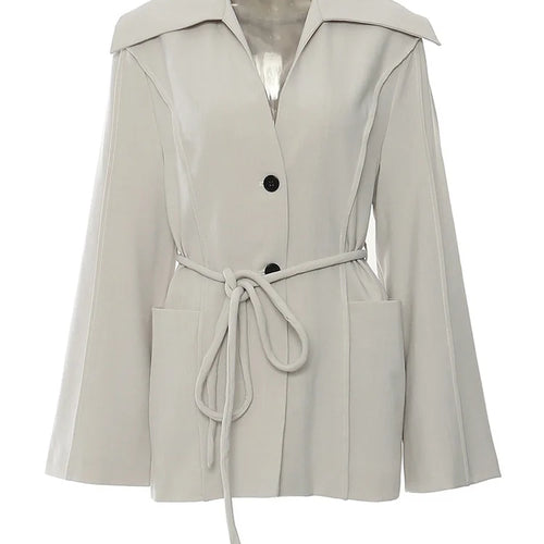 Load image into Gallery viewer, Women Gray Belted Pocket Elegant Big Size Blazer New V-neck Long Sleeve Jacket Fashion Tide Spring Autumn 2025 1DH7640
