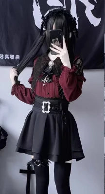 Japanese Kawaii Lolita Shirt Women Y2k Aesthetic Lace Patchwork Bandage Blouse Harajuku Sweet Cute Ruffle Bow Tops Blusas Cute