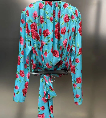 Hit Color Print Blouses For Women Round Neck Long Sleeve Hollow Out Casual Loose Shirts Female Fashion Clothing