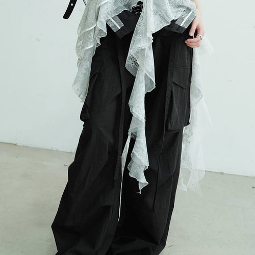 Load image into Gallery viewer, High Waist Black Double Layer Pocket Pleated Long Wide Leg Pants New Trousers Women Fashion Spring Autumn 2025 1DJ0691
