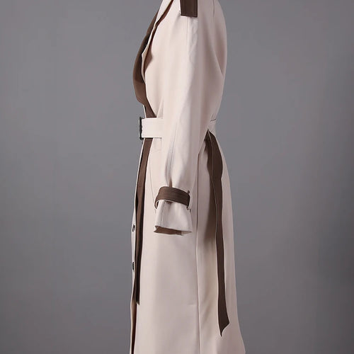 Load image into Gallery viewer, Women Beige Color-block Big Size Long Trench New Lapel Long Sleeve Windbreaker Fashion Tide Spring Autumn 2025 2DA7020
