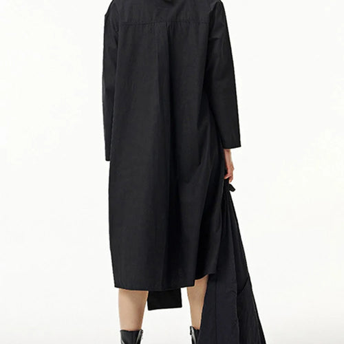 Load image into Gallery viewer, Women Black Metal Circle Irregular Hem Big Size Shirt Dress New Lapel Long Sleeve Fashion Tide Spring Autumn 2025 1DJ0883
