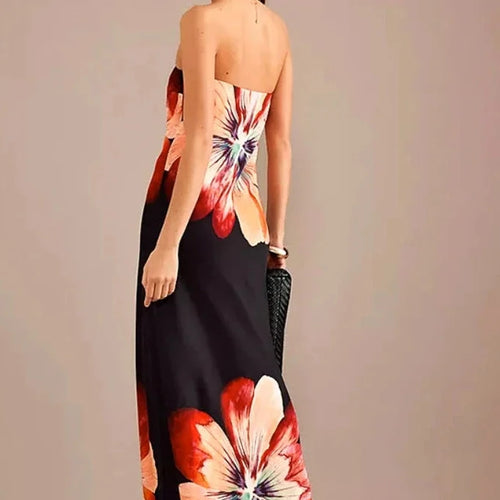 Load image into Gallery viewer, Flower Print Strapless Long Dresses Summer 2024 Woman Elegant Sexy Beach Party Dress Vacation Outfits C85-BI23
