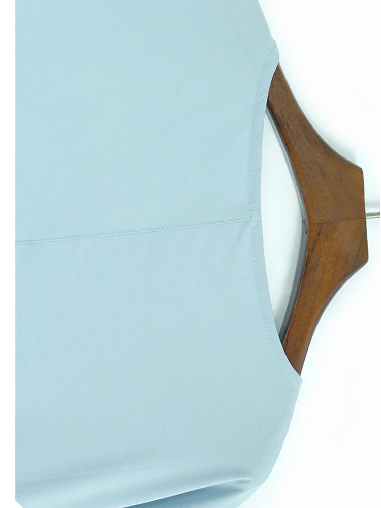 Women Blue Pleated Irregular Big Size Midi Dress New Round Neck Short Sleeve Fashion Tide Spring Summer 2025 1DJ1230