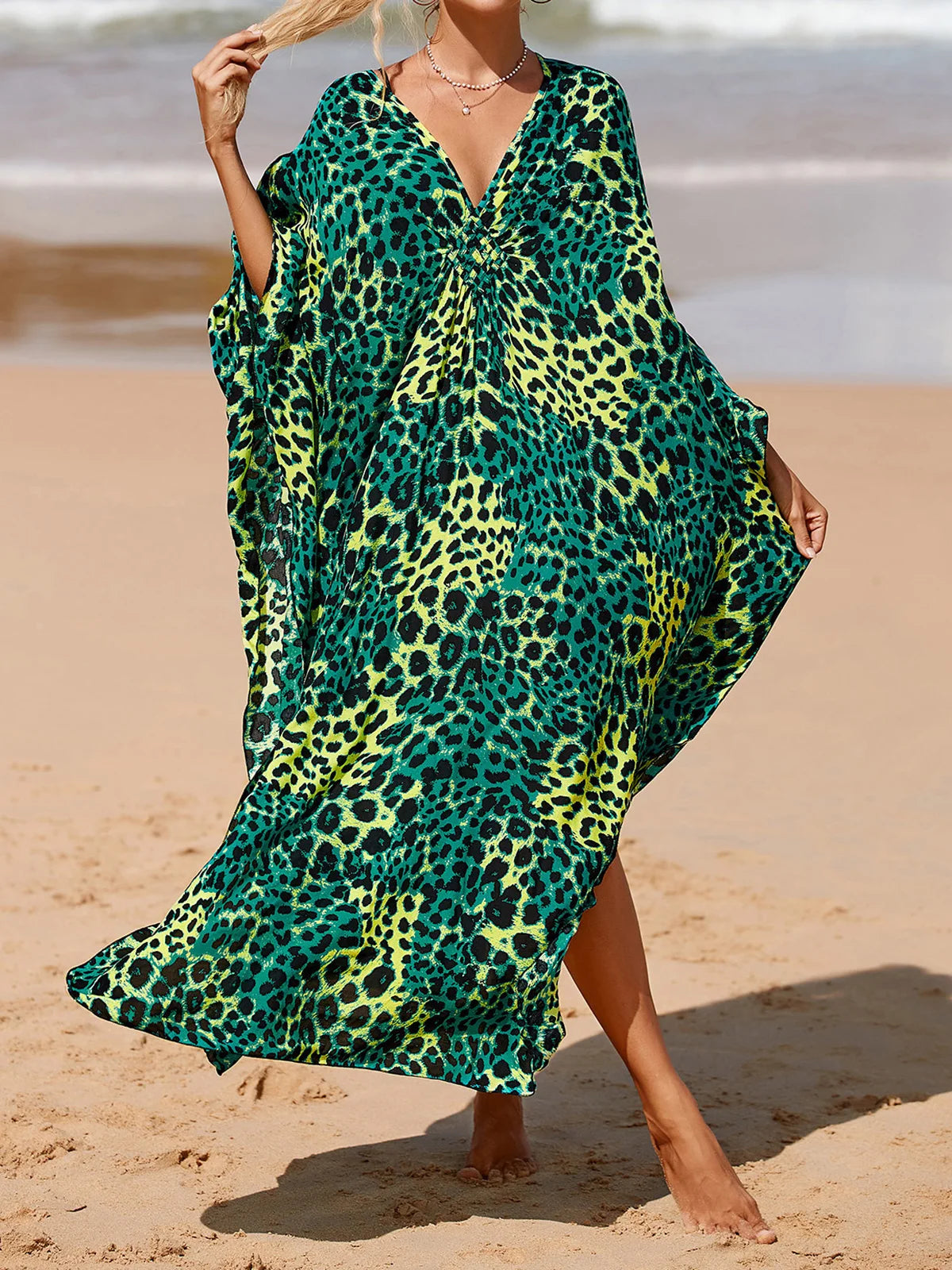 Sexy Zebra Printed V Neck Tunic Beach Cover Up Cover-ups Beach Dress Beach Wear Beachwear Beach Long Dress Female Women V4159