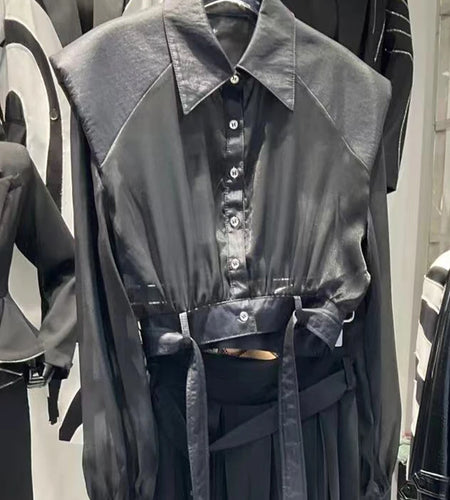 Solid Spliced Button Two Piece Set Dor Women Lapel Long Sleeve Top High Waist Loose Skirt Sets Female Fashion New