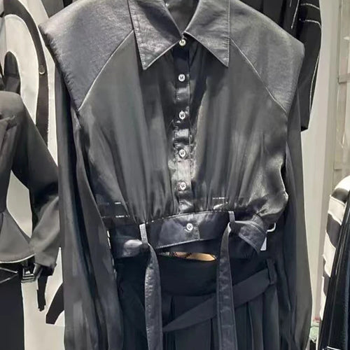 Load image into Gallery viewer, Solid Spliced Button Two Piece Set Dor Women Lapel Long Sleeve Top High Waist Loose Skirt Sets Female Fashion New
