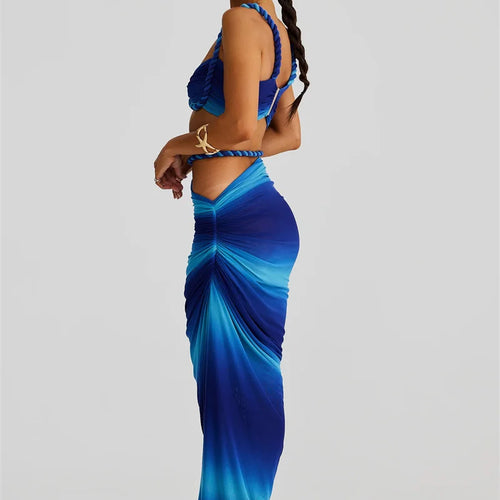 Load image into Gallery viewer, Summer Beach Sexy Two Piece Sets Women Strapless Crop Tops And Maxi Skirt Female Elegant Vacation Club 2 Piece Set
