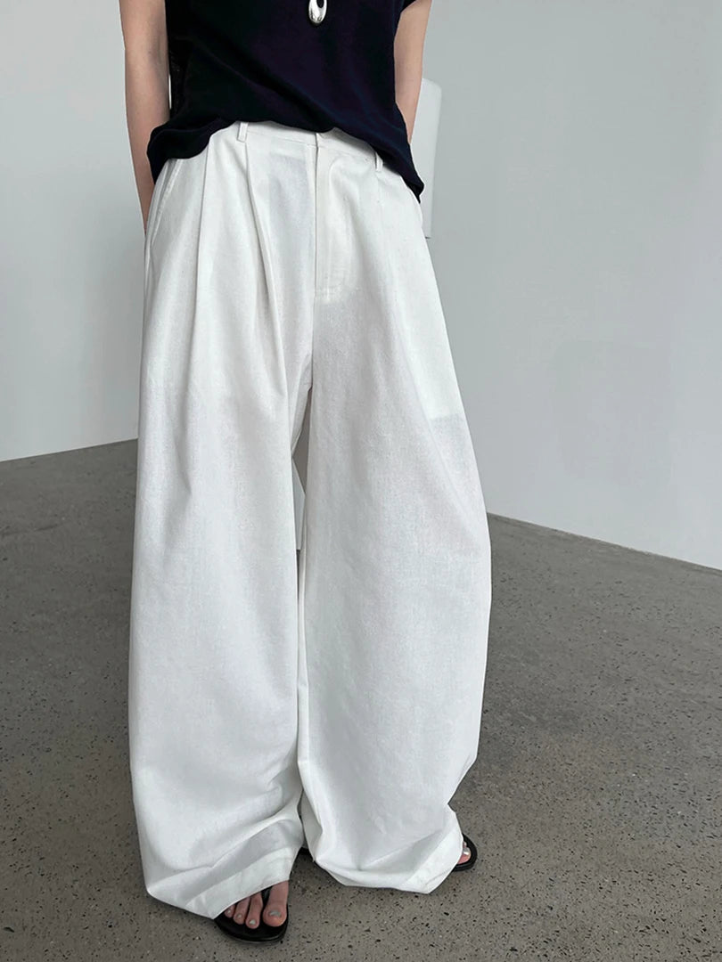 High Elastic Waist White Brief Pleated Long Wide Leg Pants New Trousers Women Fashion Tide Spring Autumn 2025 1DJ1517