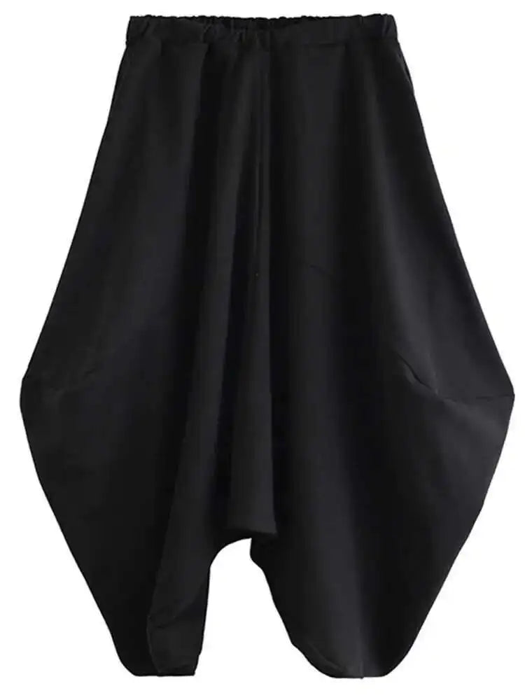 High Elastic Waist Black Irregular Big Size Long Trousers New Loose Fit Pants Women Fashion Spring Autumn 2025 1DE4266